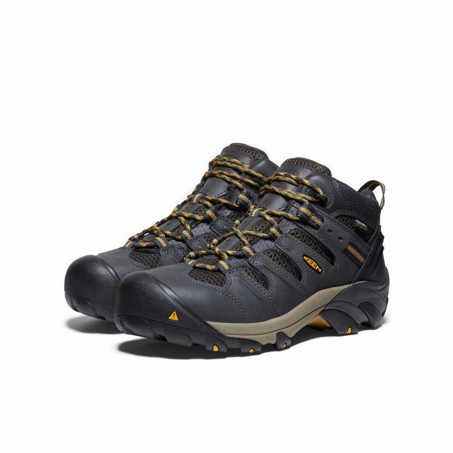 Comfort footbed Flexible Frame Weekend Wanderer Men's Lansing Mid Waterproof (Steel Toe)  |  Raven/Tawny Olive
