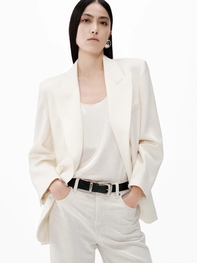 Flexible Waistband Relaxed City Style Merino Wool Structured Blazer