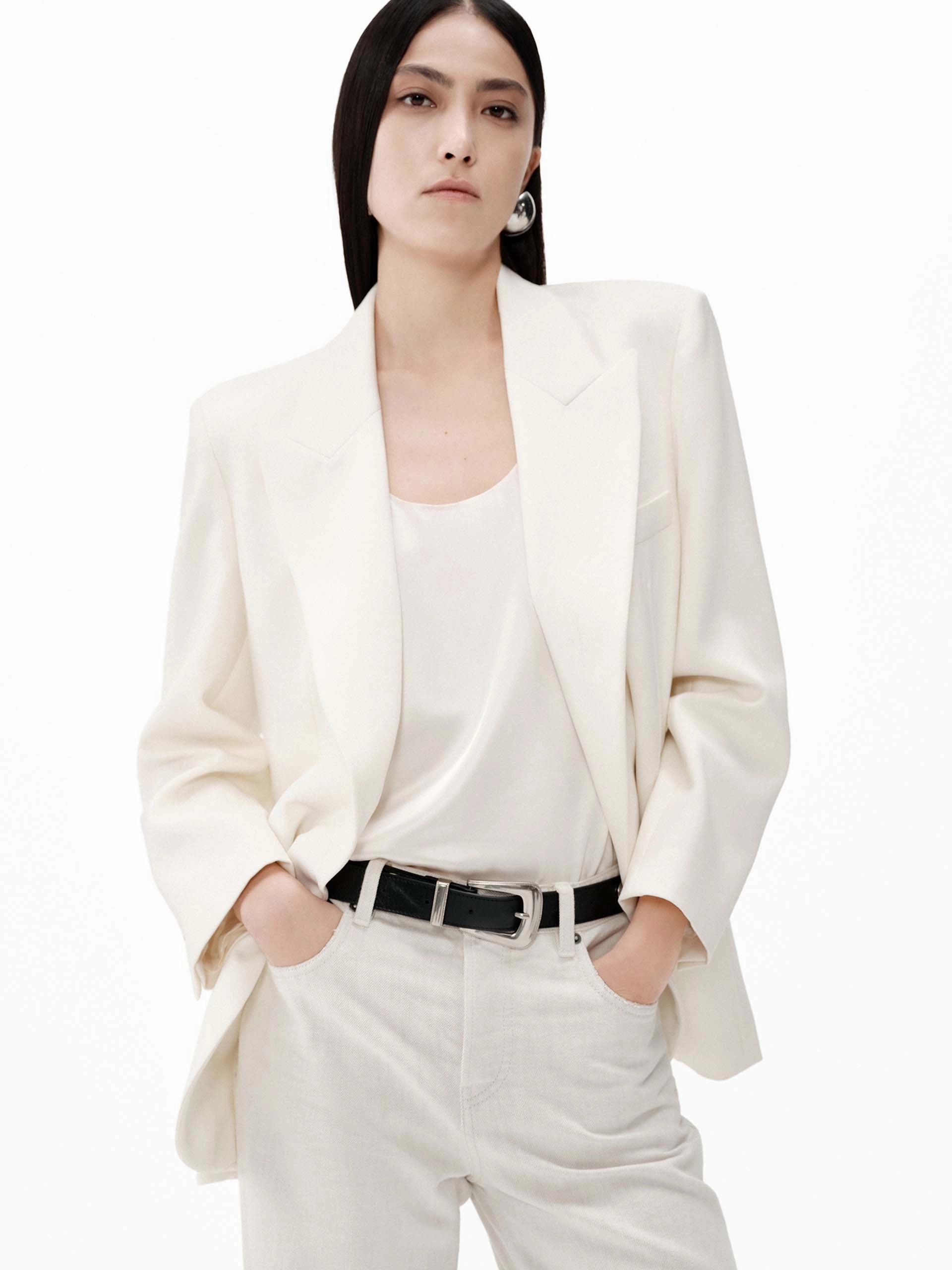 Flexible Waistband Relaxed City Style Merino Wool Structured Blazer