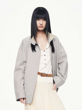 Cotton Blend Zipper Coat Adjustable Hood Feature