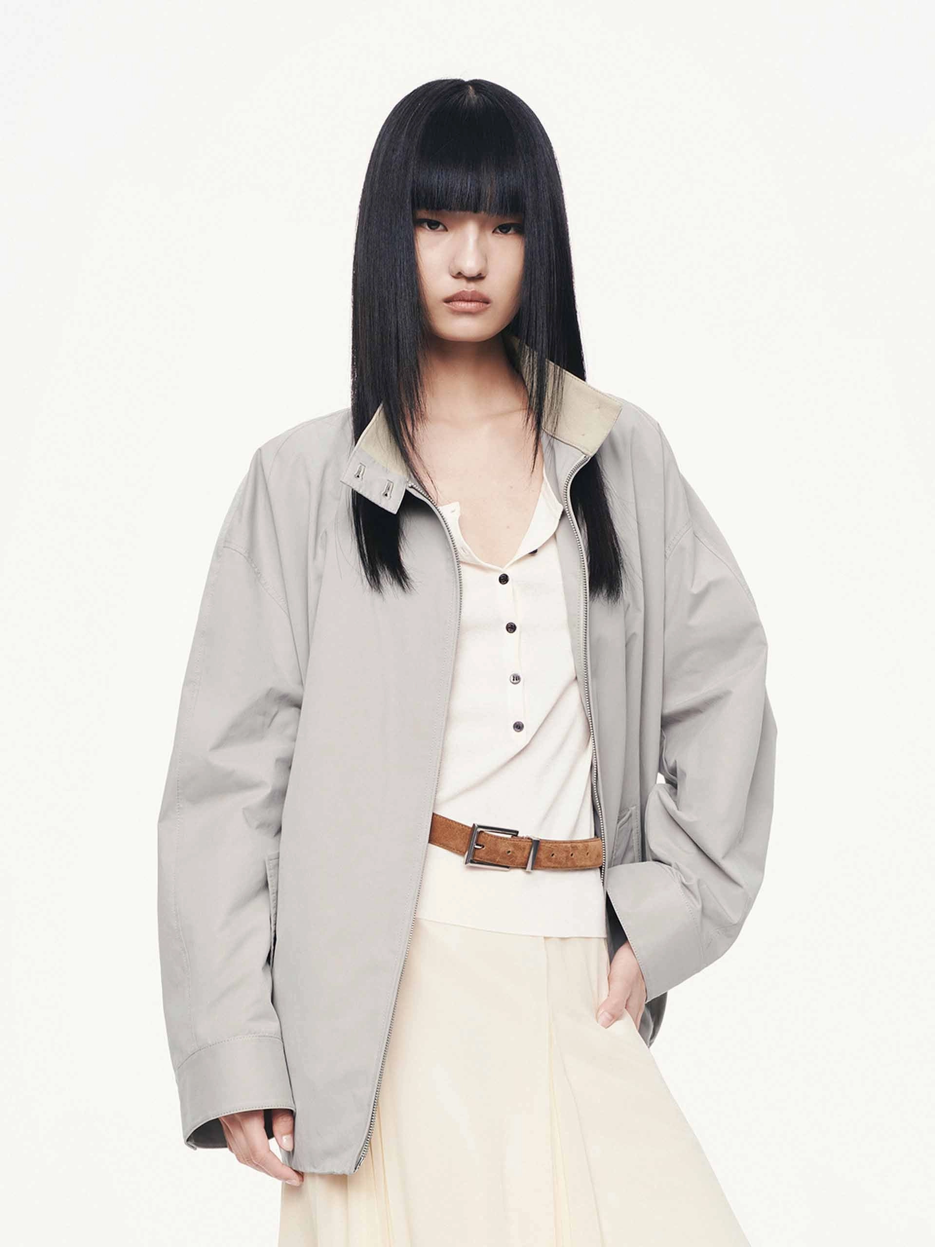 Cotton Blend Zipper Coat Soft touch finish