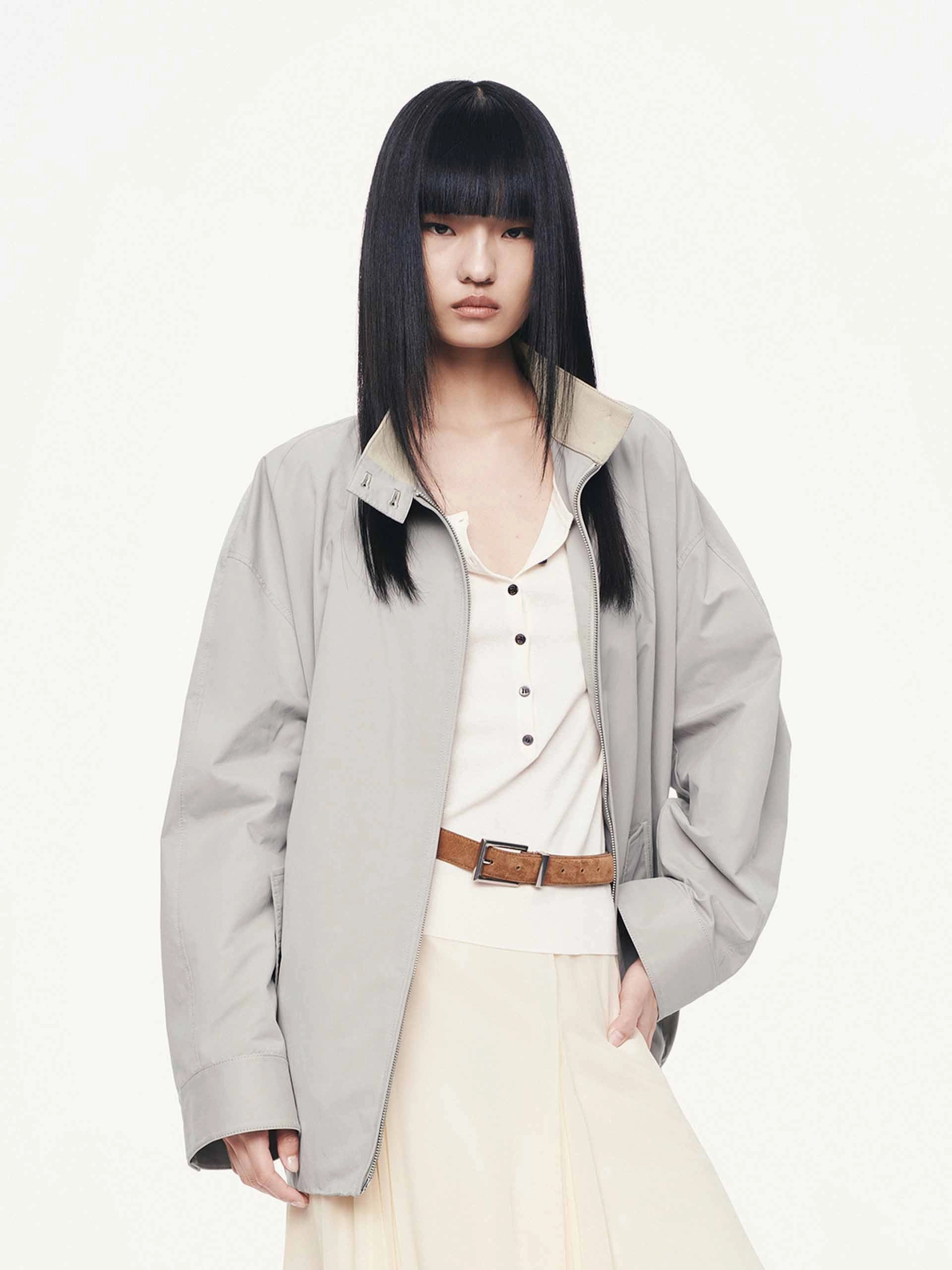Cotton Blend Zipper Coat Adjustable Hood Feature