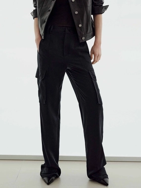 Formal Look Cargo Style Silk Trousers