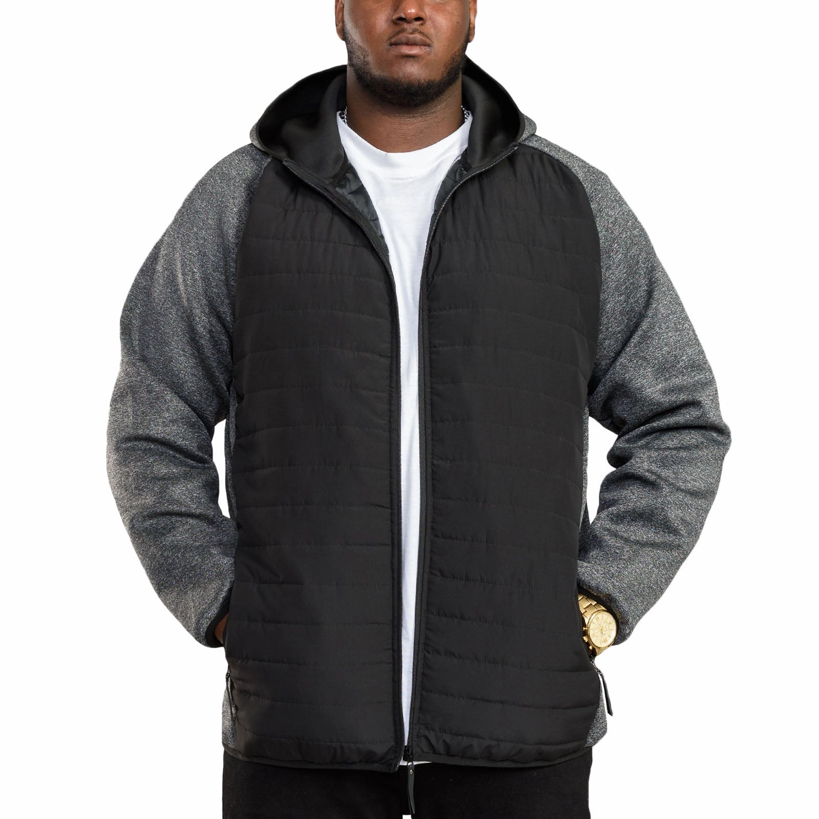 abrasion resistant coating Waterproof Technology D555 Mens Highampton Big & Tall Hooded Quilted Jacket - Black/Grey