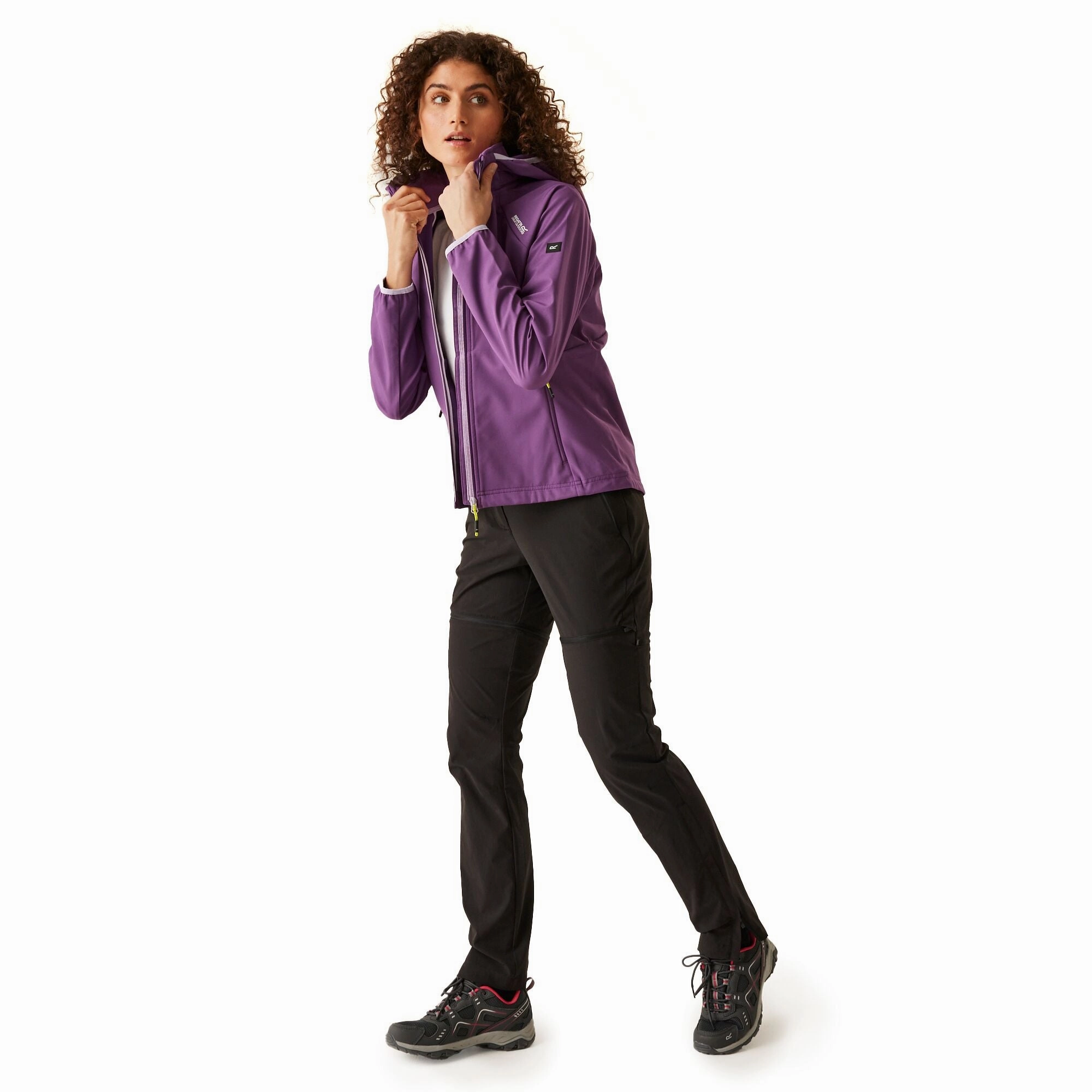 Regatta Womens Bourda Softshell Hooded Jacket Compact Layer Light Reflective Logos