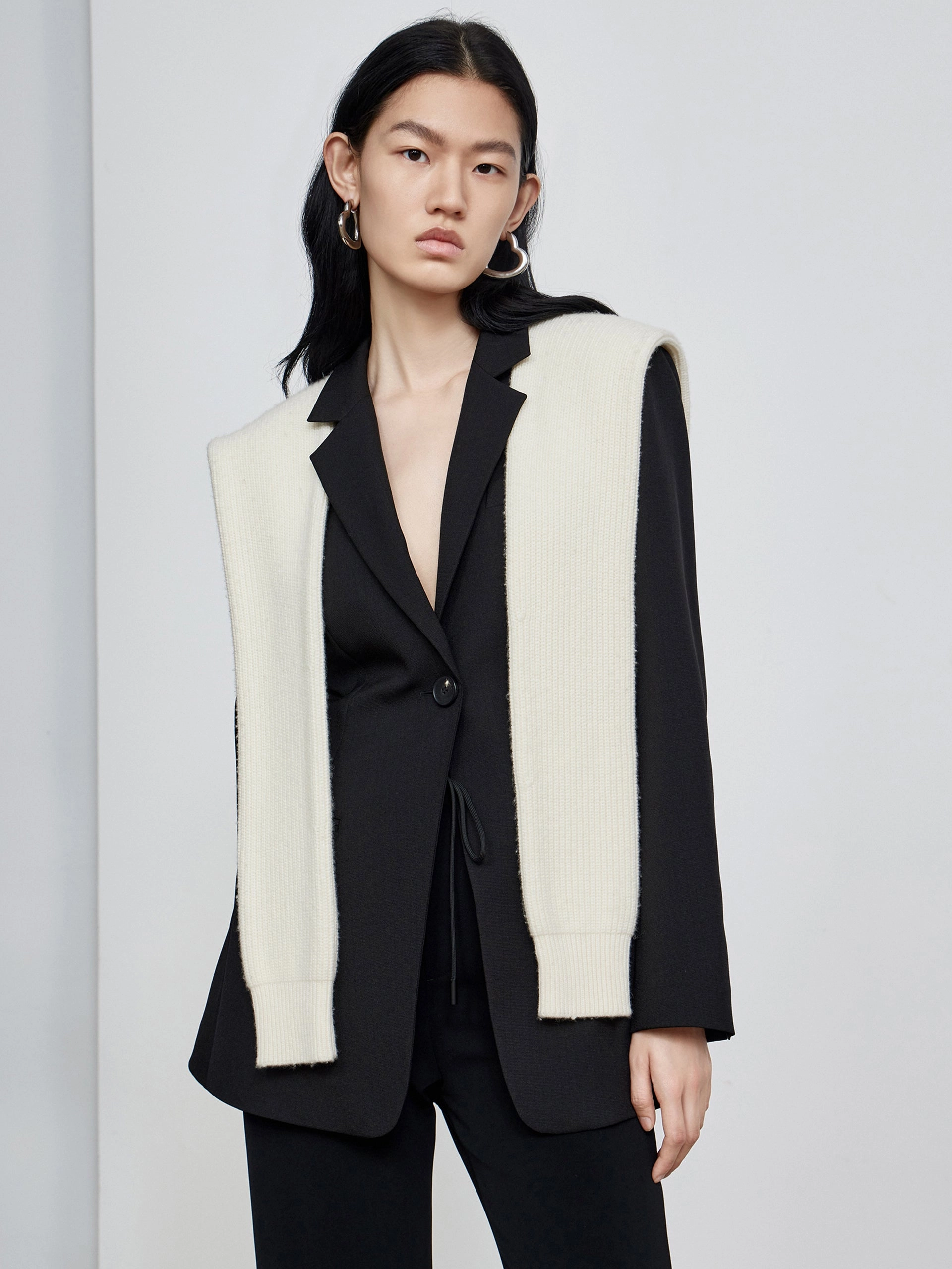 Cozy Texture ExpandableSideGussets Splicing One Button Blazer