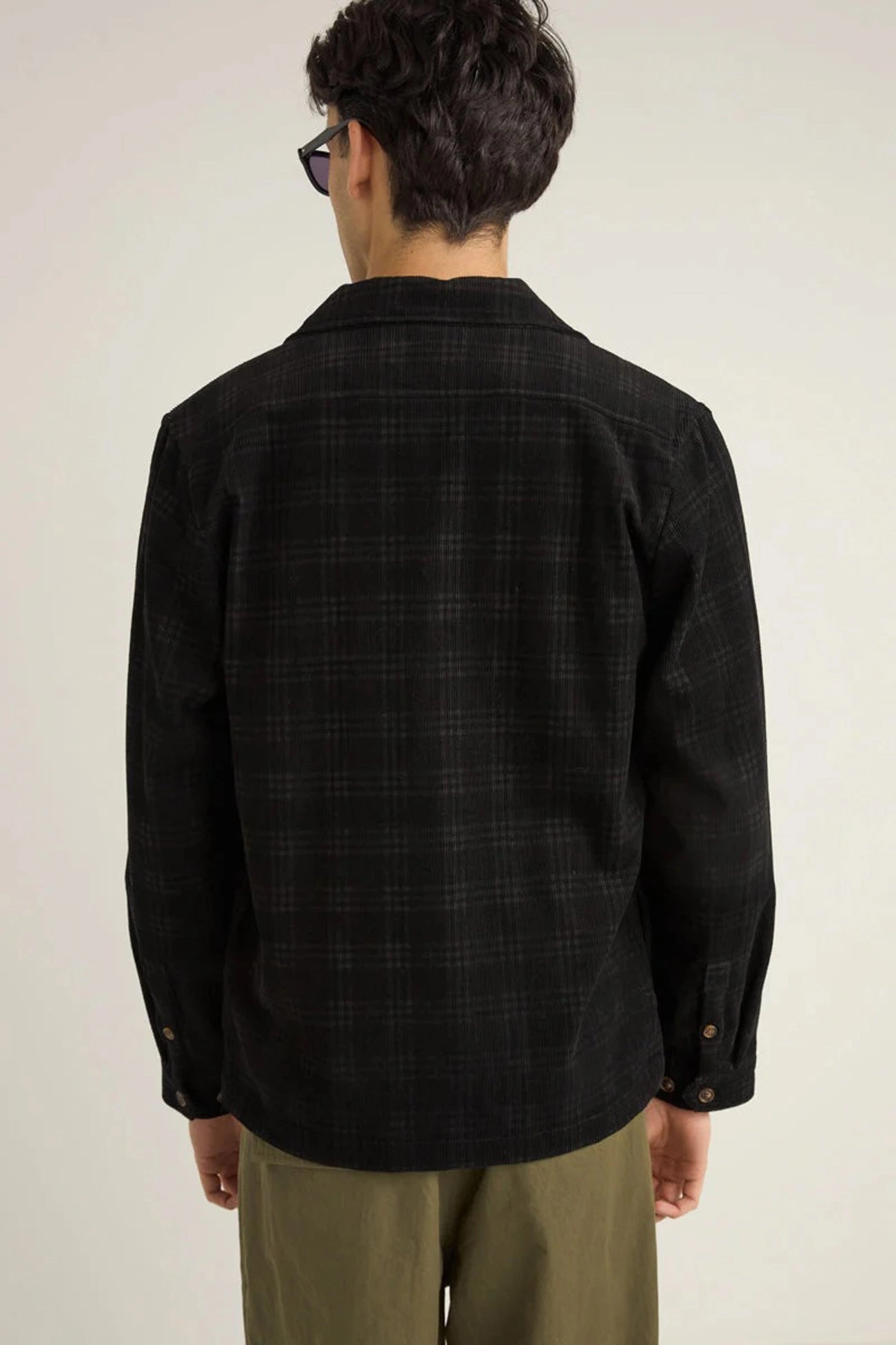 Eco Certified Textile Sustainable Packaging Cord Check Overshirt Black