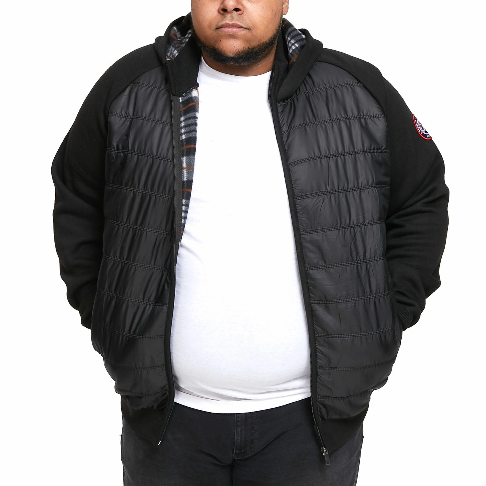 D555 Mens Neo Big & Tall Raglan Fleece Lined Quilted Jacket - Black Comfort Fit Urban Hike Style