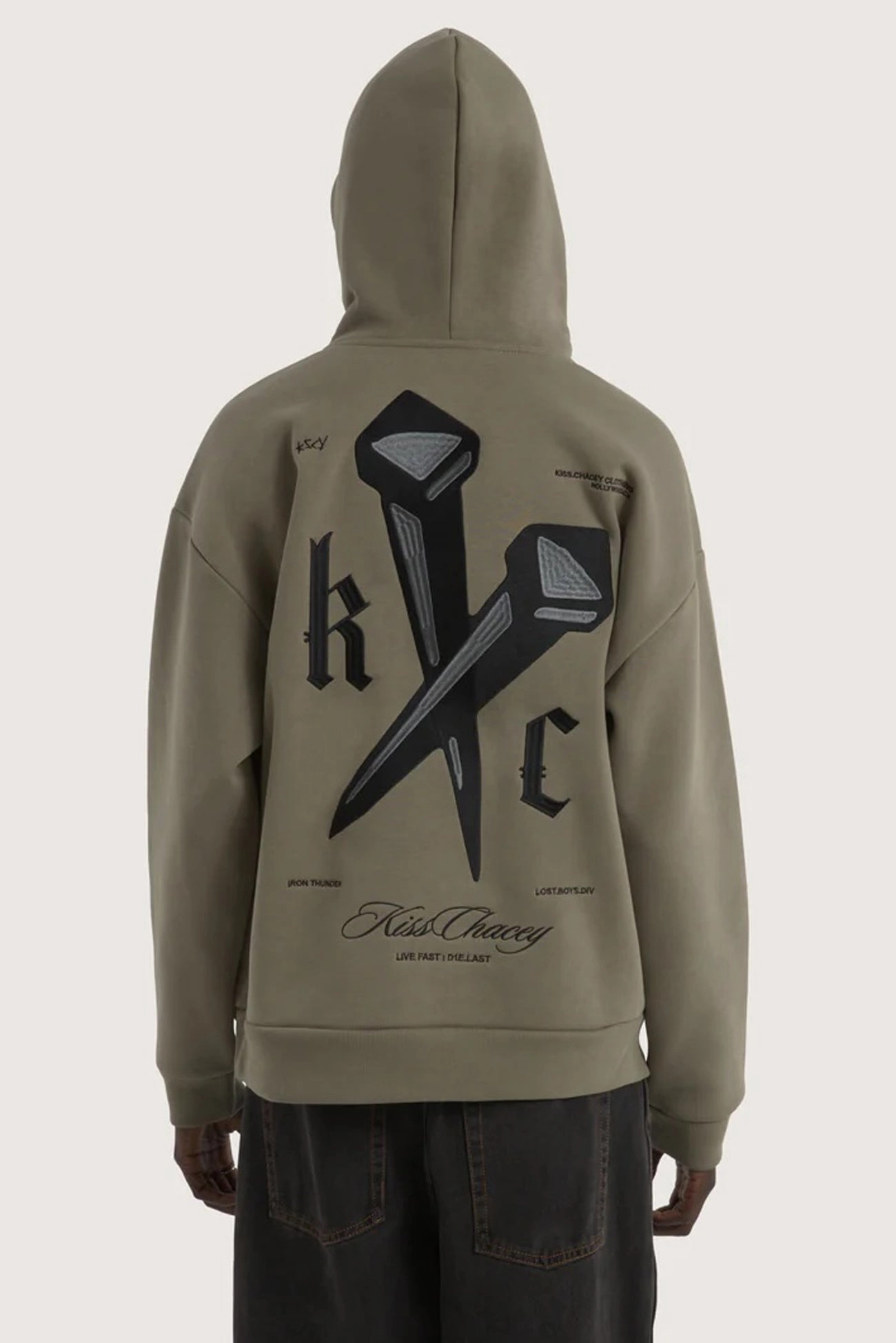 Subtle Design Detail Nailed Relaxed Hoodie Khaki