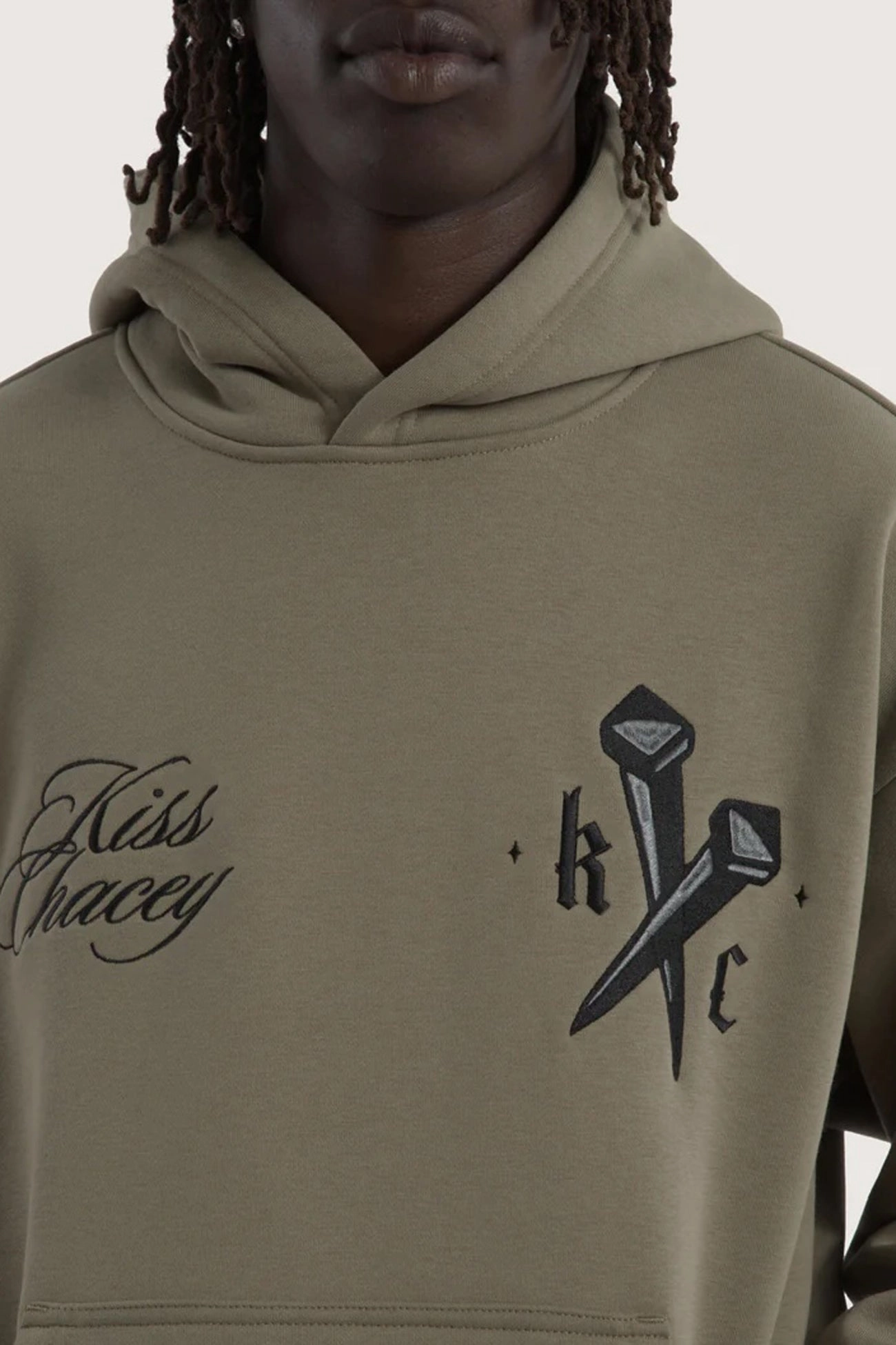 Modular Layering Compatibility Hidden Zipper Nailed Relaxed Hoodie Khaki