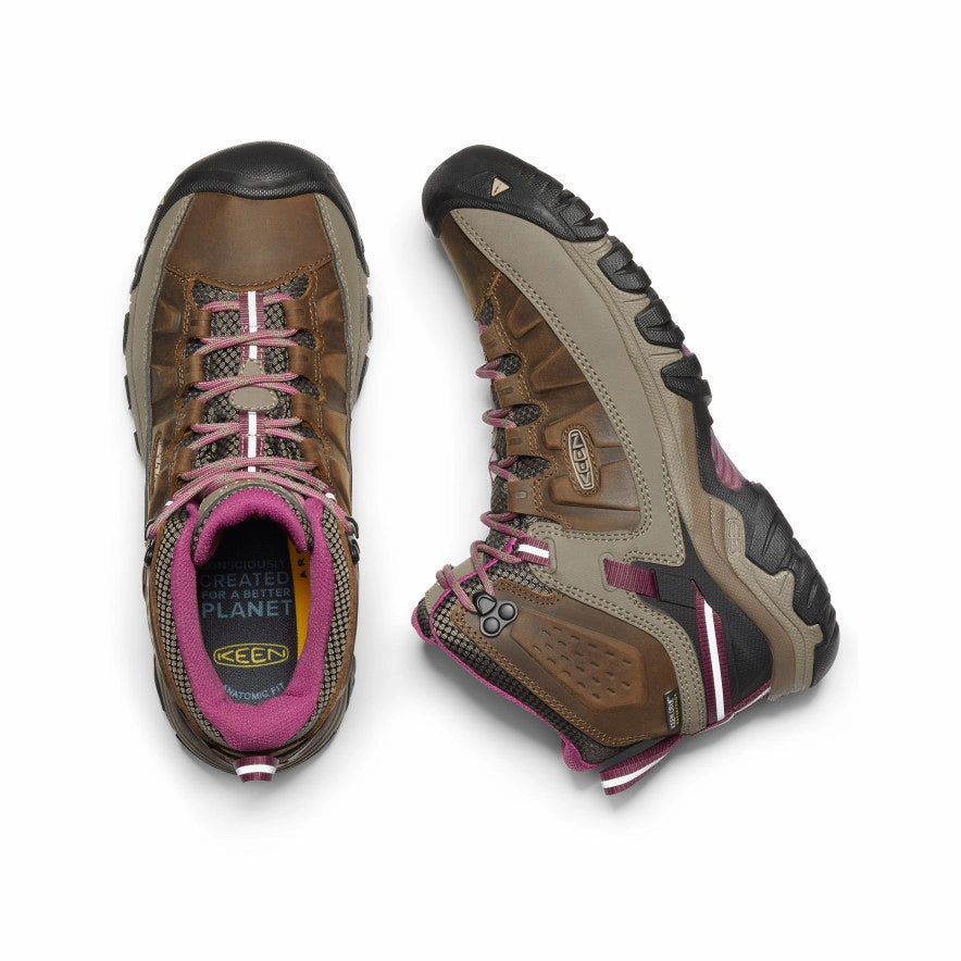 Women's Targhee III Waterproof Mid  |  Weiss/Boysenberry Protective Finish Hiking Trails Rubber Tread Pattern