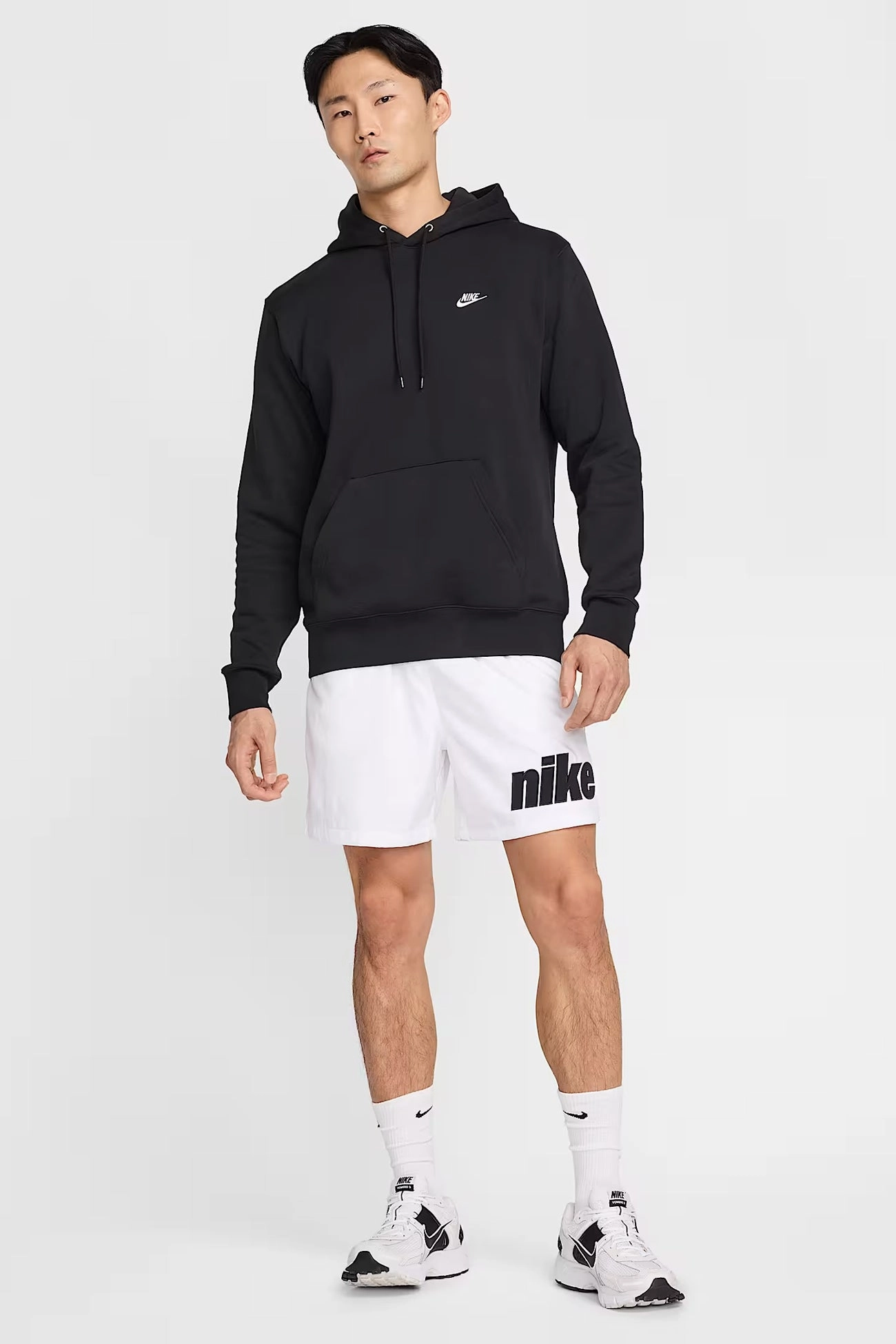 Nike Club BB Pullover Fleece Hoodie Black White Moisture Wicking Material