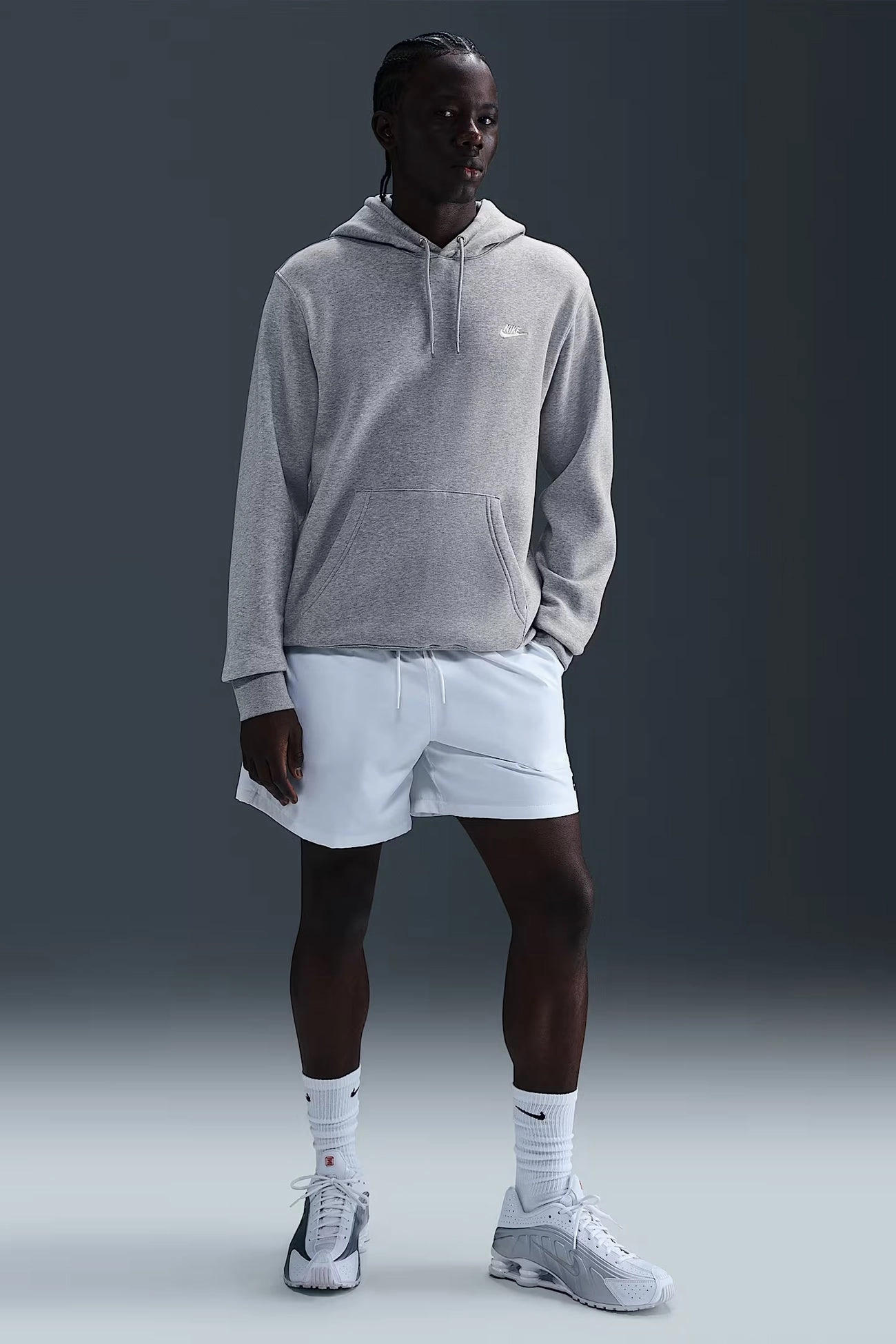 Nike Club BB Pullover Fleece Hoodie Dark Grey Heather Light Smoke Grey White Abrasion resistant Stretchable Material