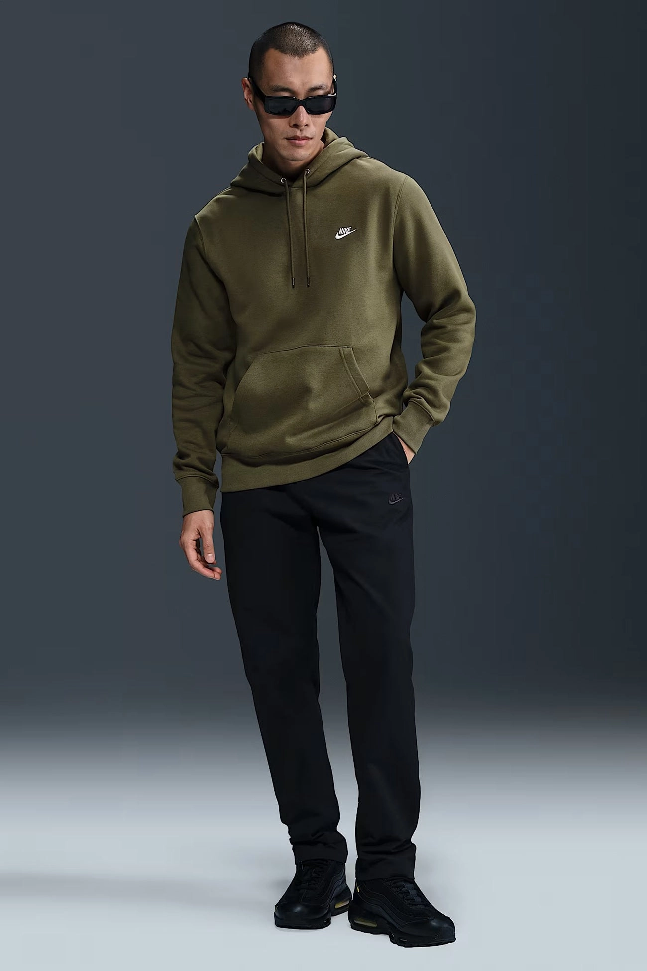 Odor control Nike Club BB Pullover Fleece Hoodie Medium Olive White