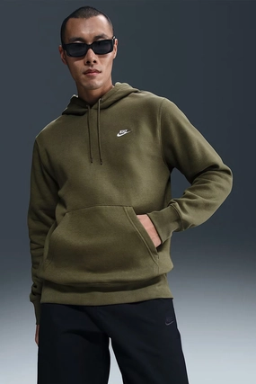 Smooth Zipper Track Nike Club BB Pullover Fleece Hoodie Medium Olive White