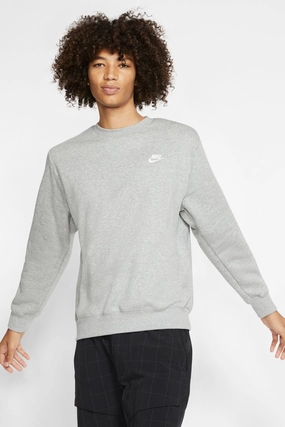 Ergonomic Sleeve Shaping Breathable Lining Design Nike Sportswear Club Fleece Crew Dark Grey Heather