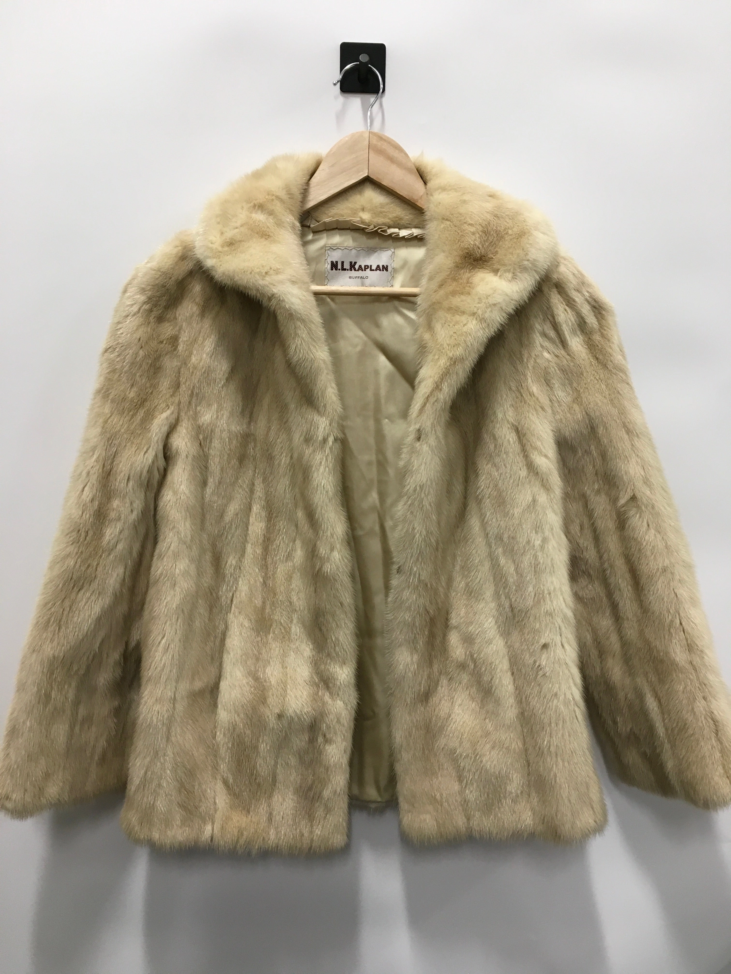 Coat Fur By N.L.KAPLAN  In Tan, Size: S ReinforcedElasticHem
