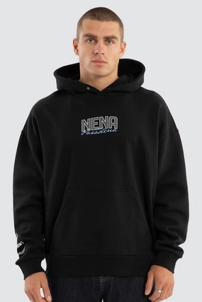 Two Tone Design Contained Relaxed Hoodie Anthracite Black