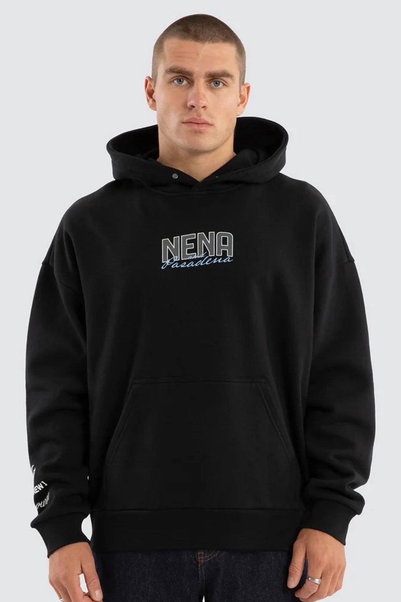 Two Tone Design Contained Relaxed Hoodie Anthracite Black