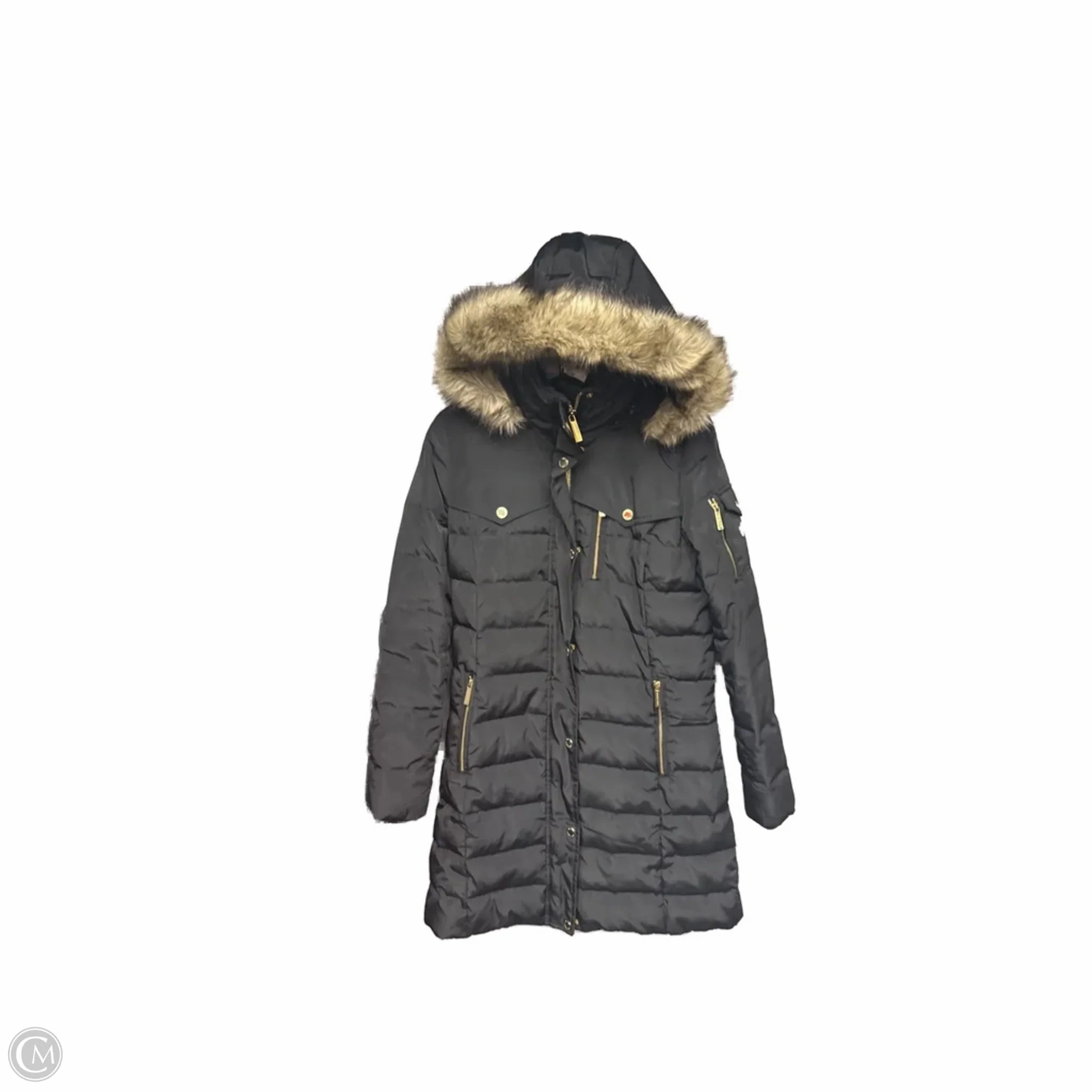 Coat Puffer & Quilted By Michael By Michael Kors In Black & Gold, Size: S Wind Resistant Lining Spring Layer