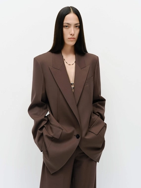 Wool Blend Structured Blazer Noise Reduced Fasteners Casual Street Style