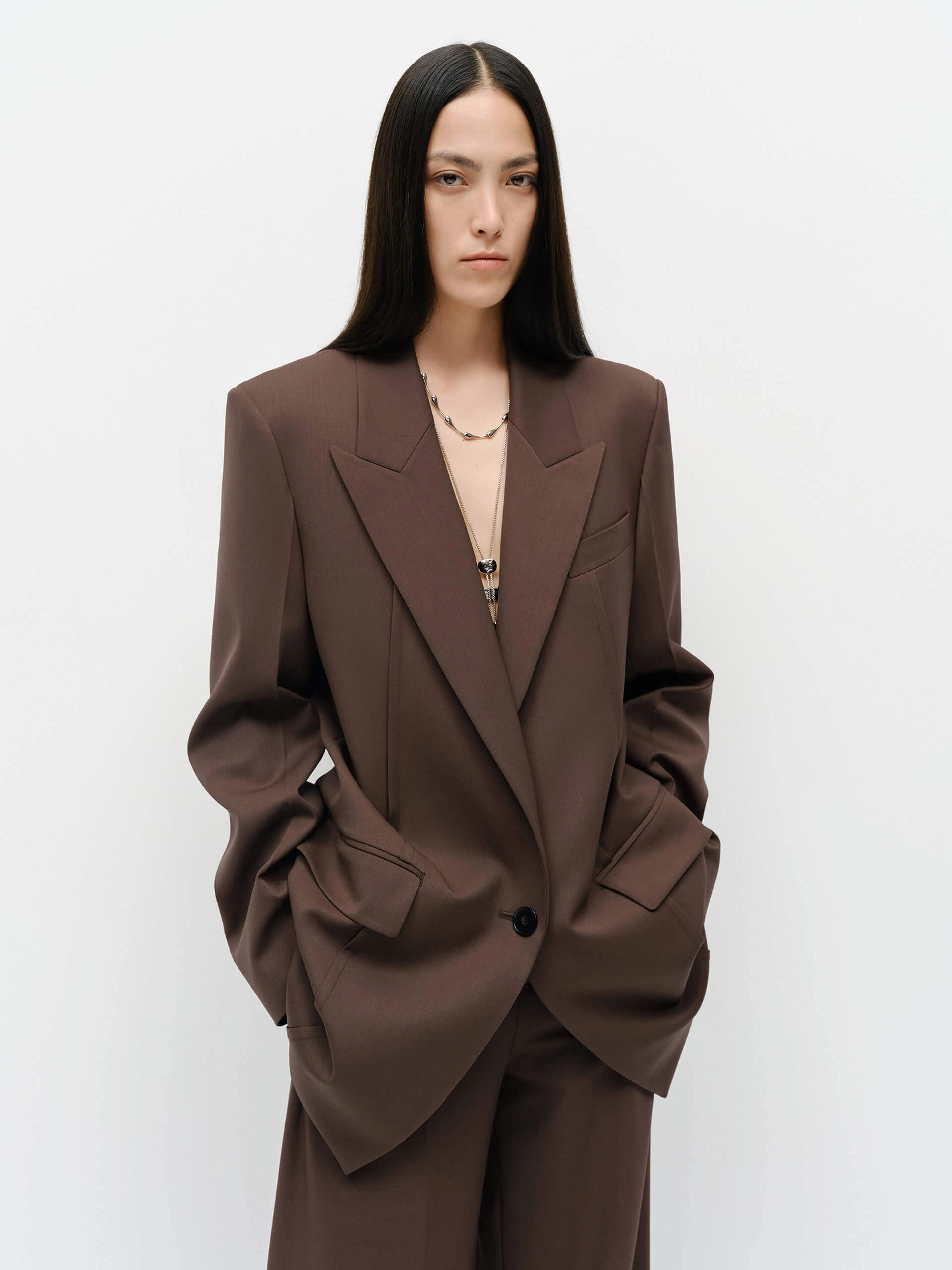 Taped Seam Waterproofing FullLengthZip Wool Blend Structured Blazer