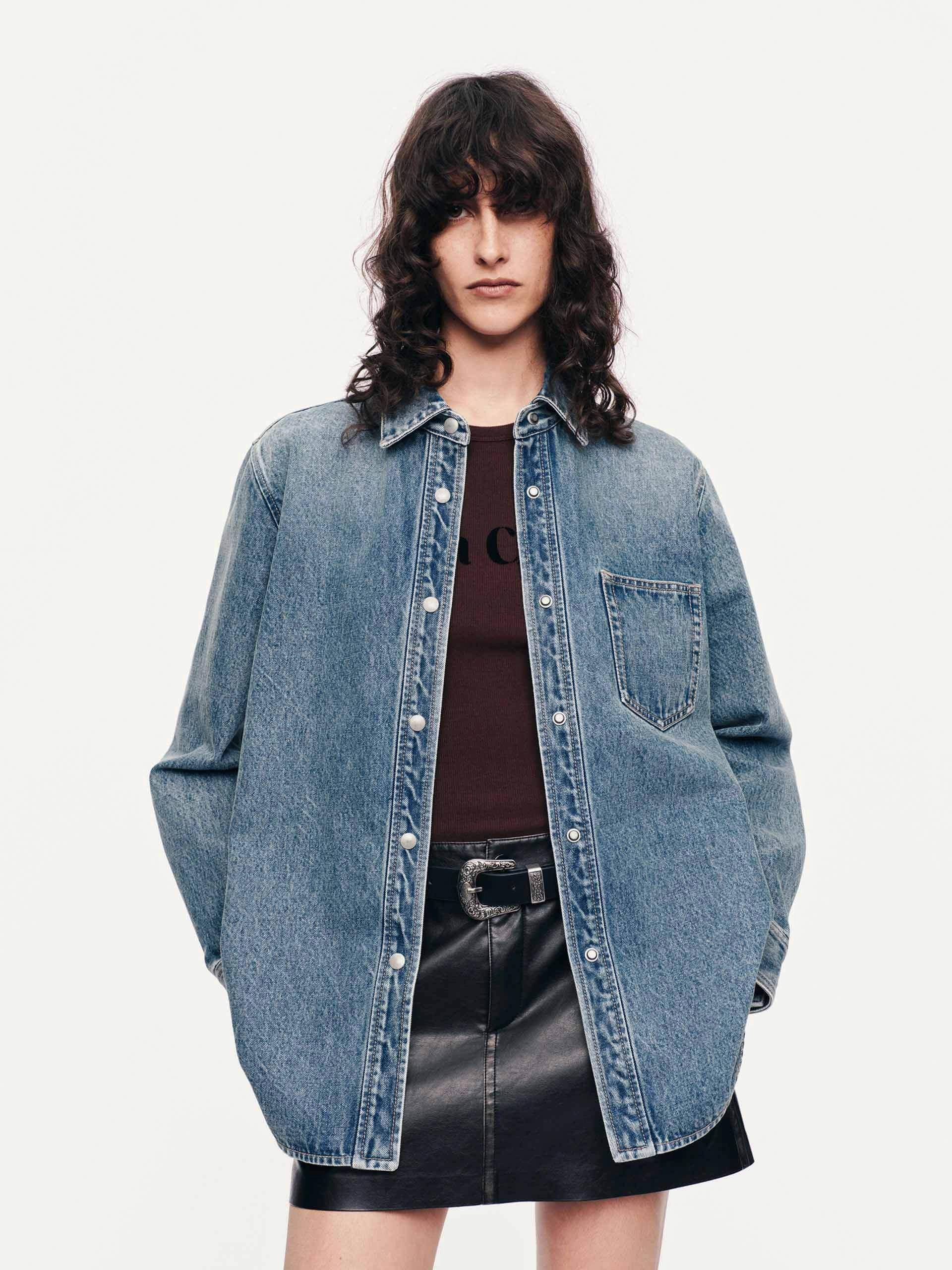 Wash Cotton Denim Shirt Low Profile Pocket Design Current Style