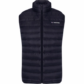 Lambretta Mens Padded Softshell Bodywarmer - Navy Leather Bits AdjustableHem
