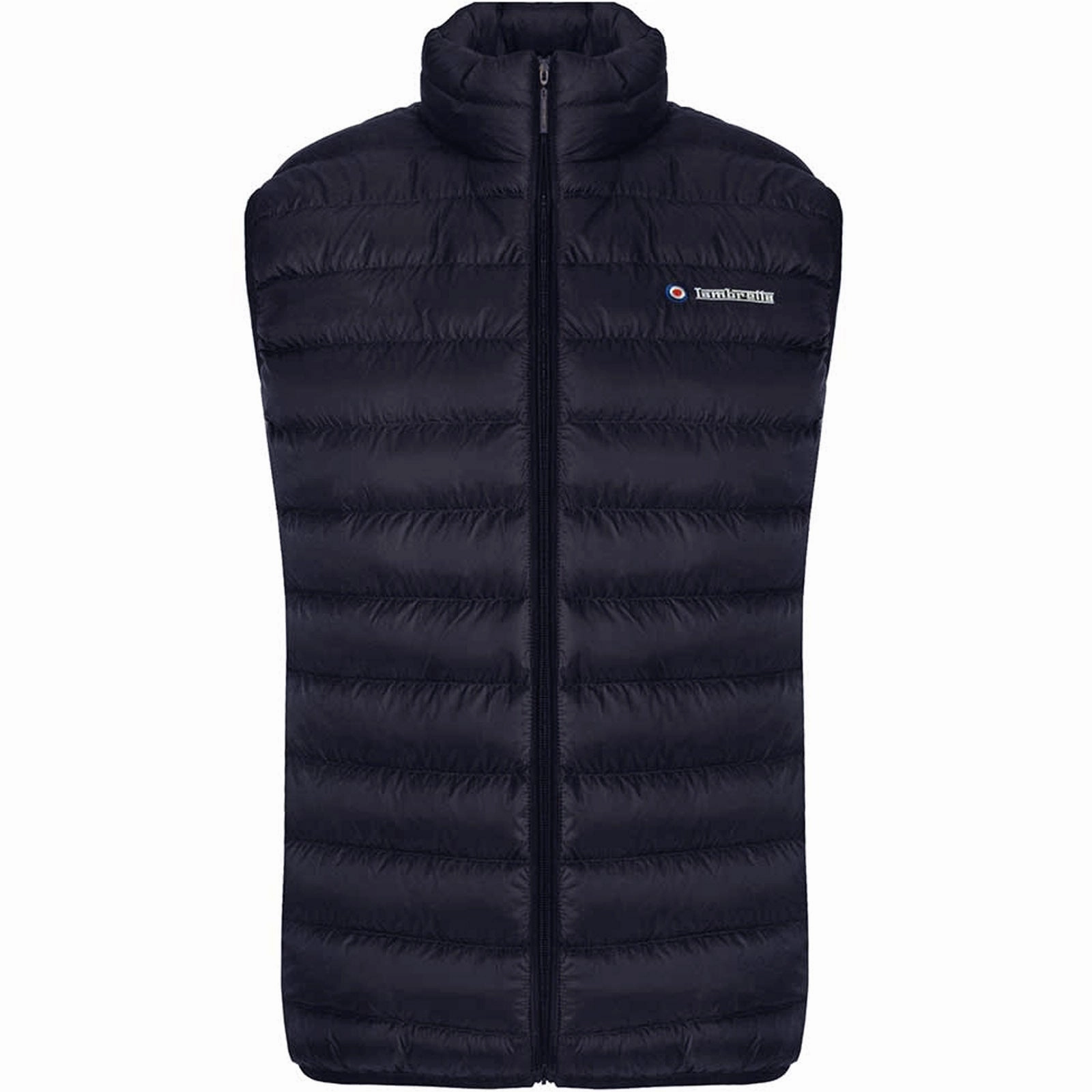 Lambretta Mens Padded Softshell Bodywarmer - Navy Leather Bits AdjustableHem