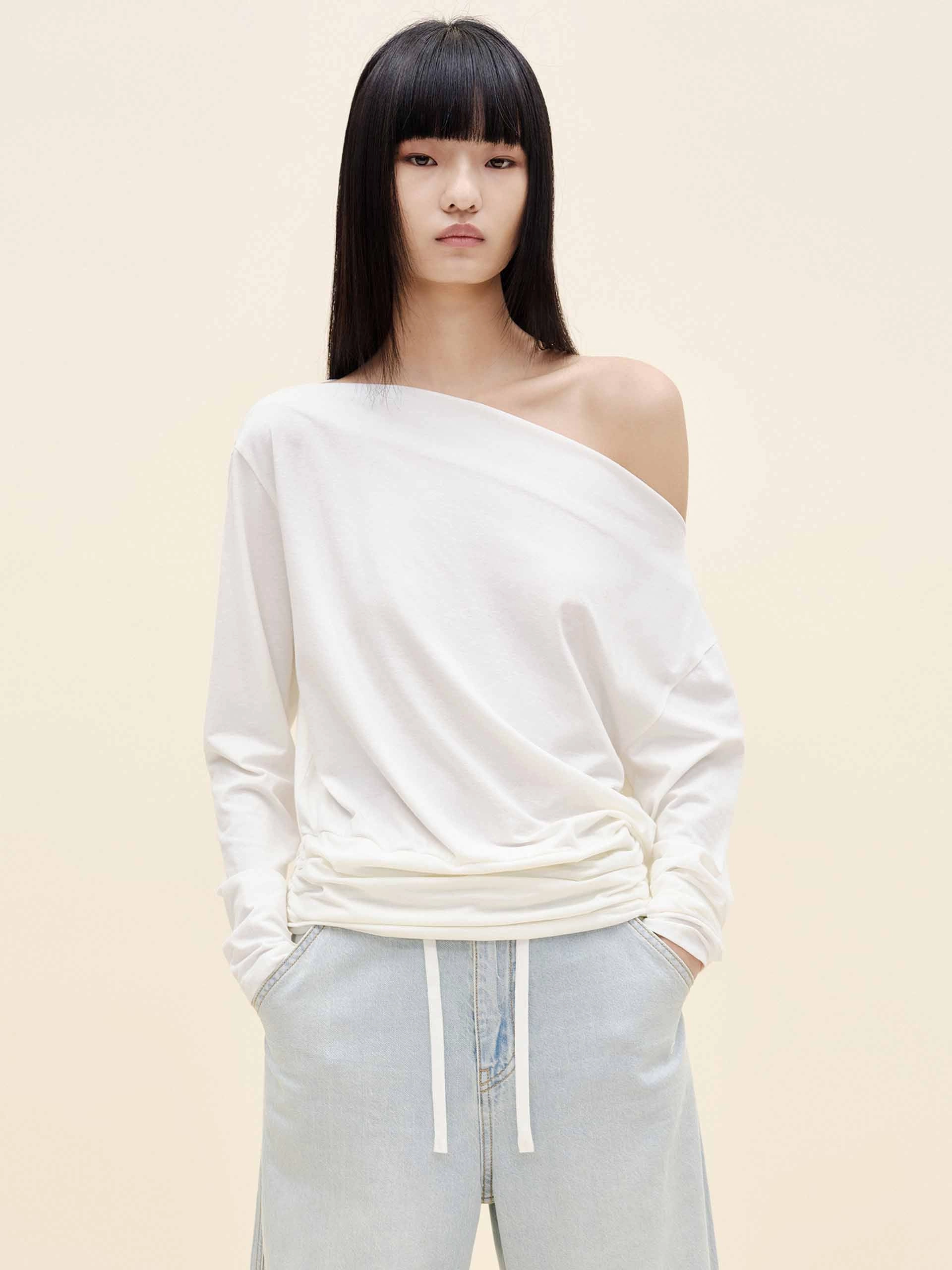 Off Shoulder Pleated T-shirt Quick Change