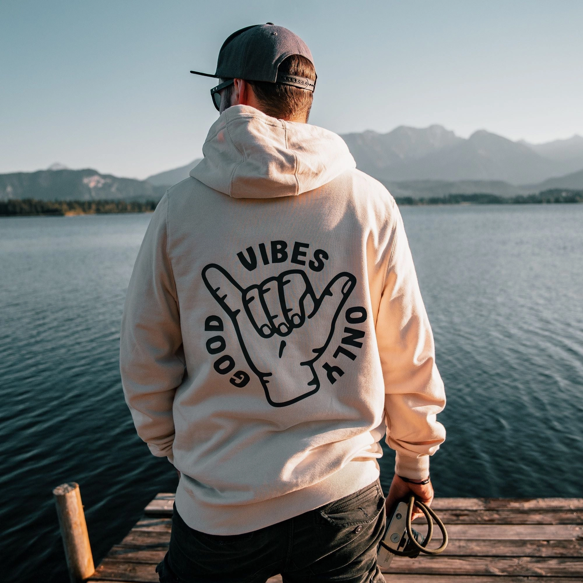 Lounging At Home Minimalist Stitching Organic "Good Vibes" Hoodie