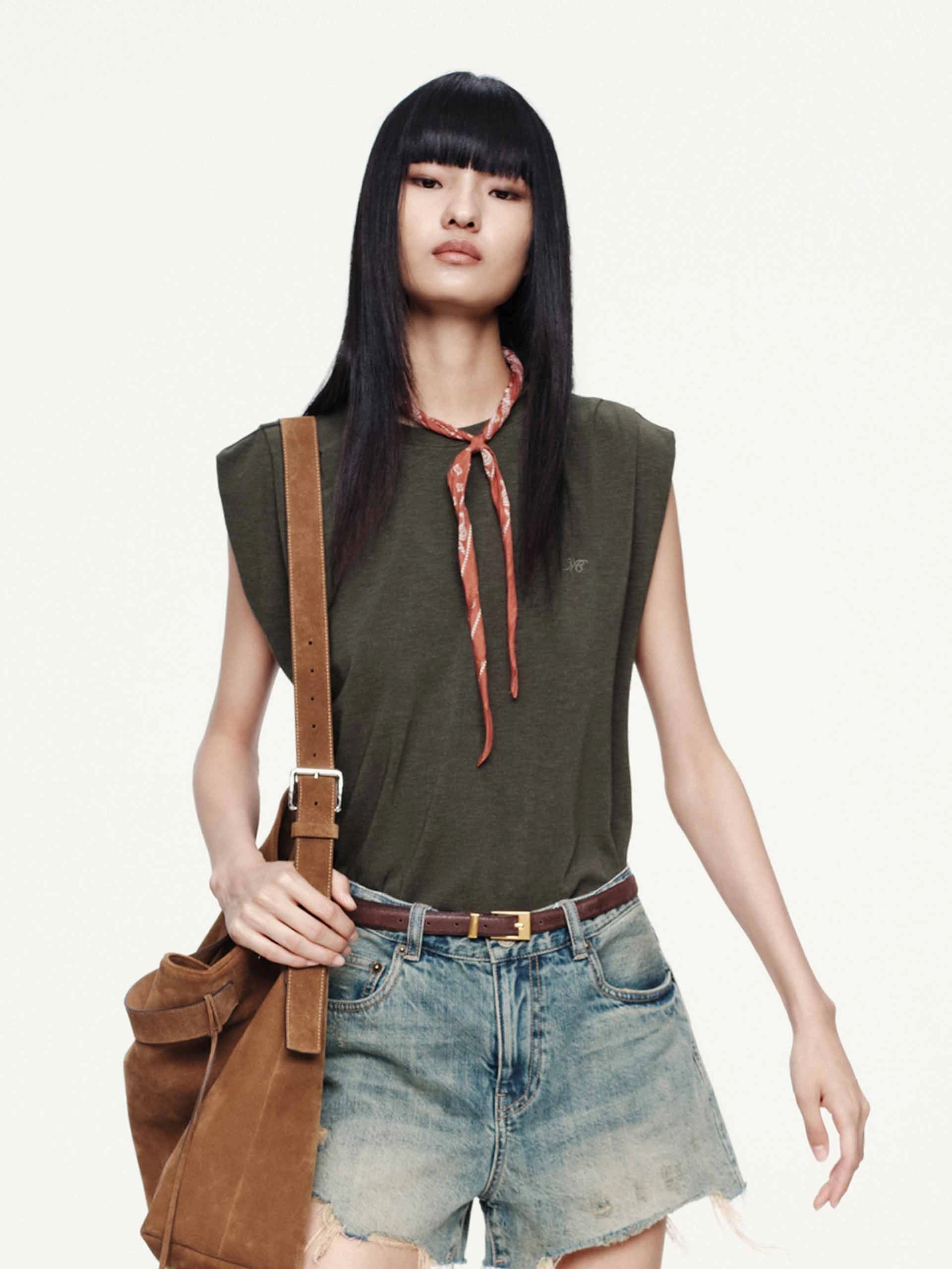 brandable Side Pleated Crewneck T-shirt