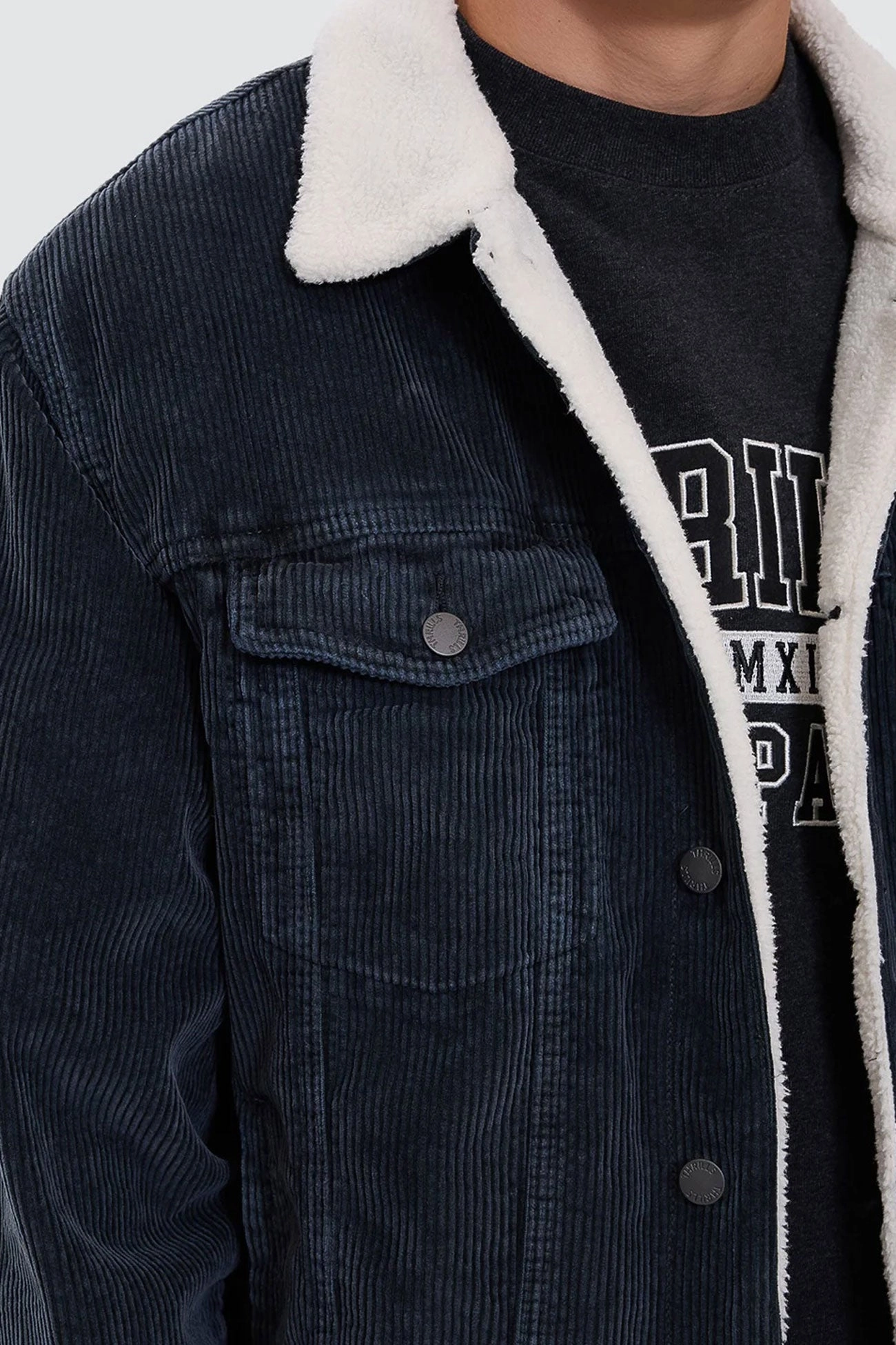 Anti Pilling Surface Treatment Abrasion Proof Shoulders Oversized Sherpa Wanderer Cord Jacket Ebony