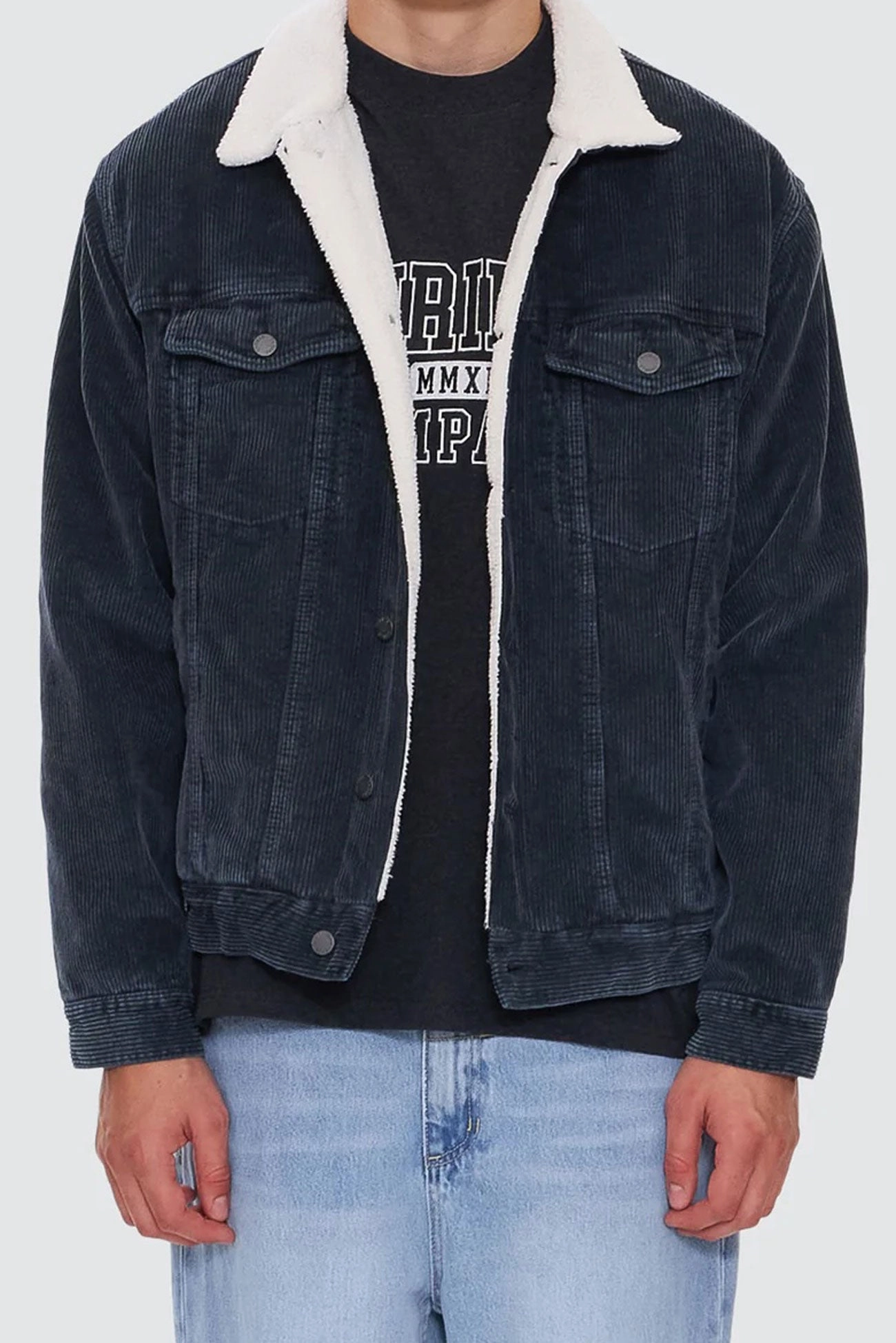 Oversized Sherpa Wanderer Cord Jacket Ebony Flexible Insulation Minimal Aesthetic