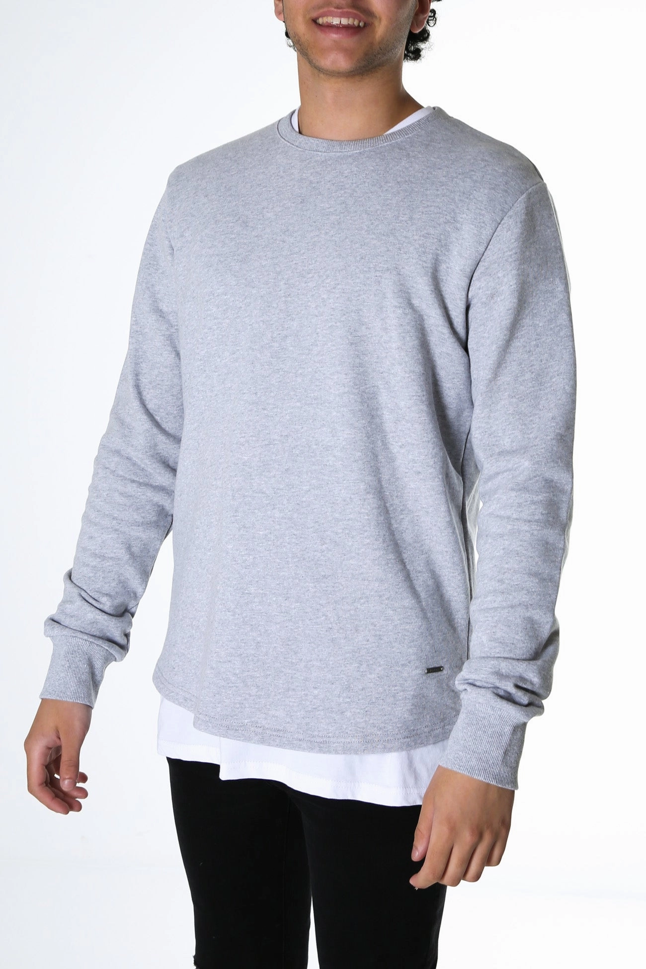 Curved Hem Crew Grey Marle Glow In Dark Trims