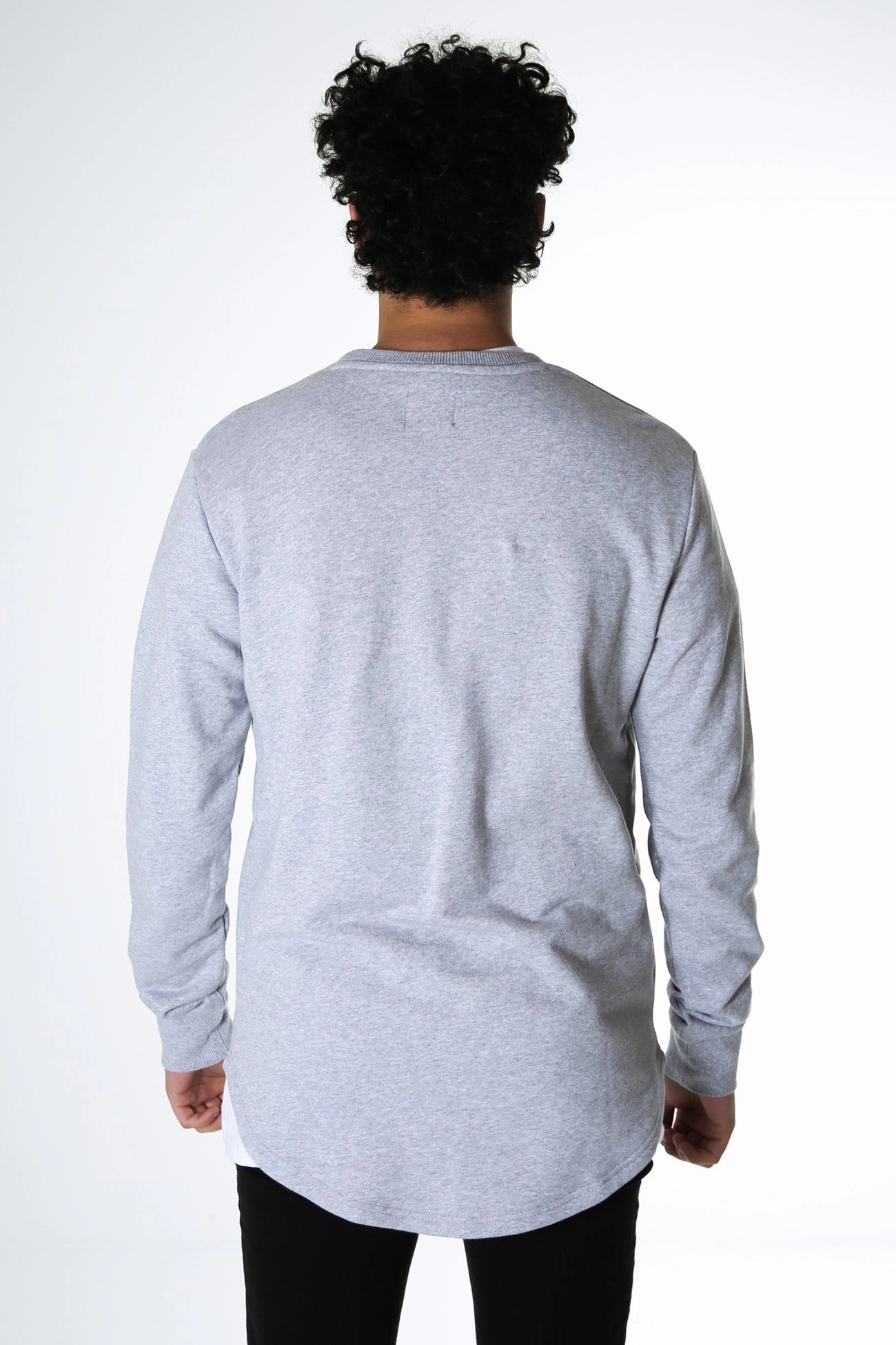 Curved Hem Crew Grey Marle ReinforcedElbows