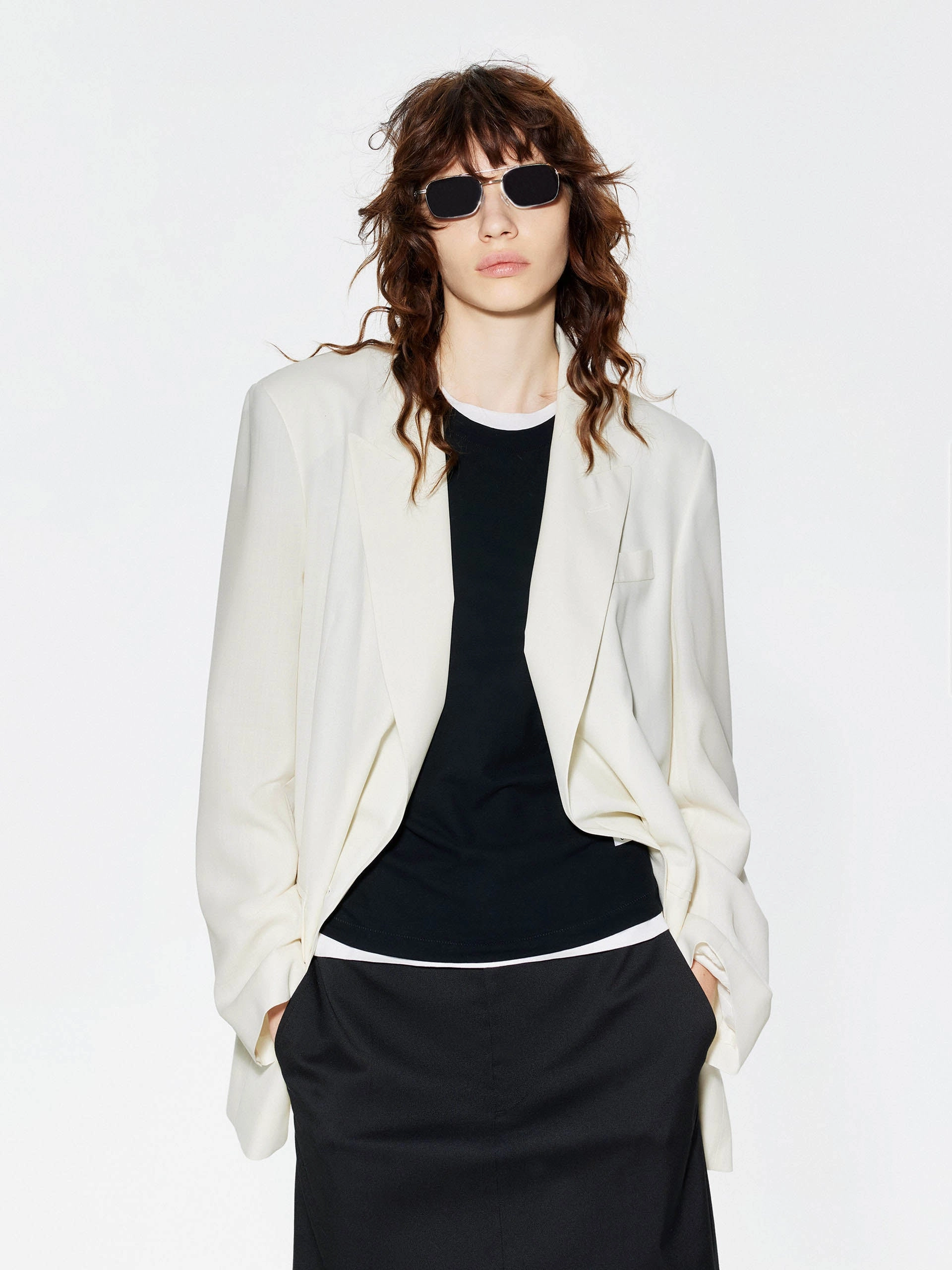 Peak Lapel Structured Blazer Chill Look Extended Coverage