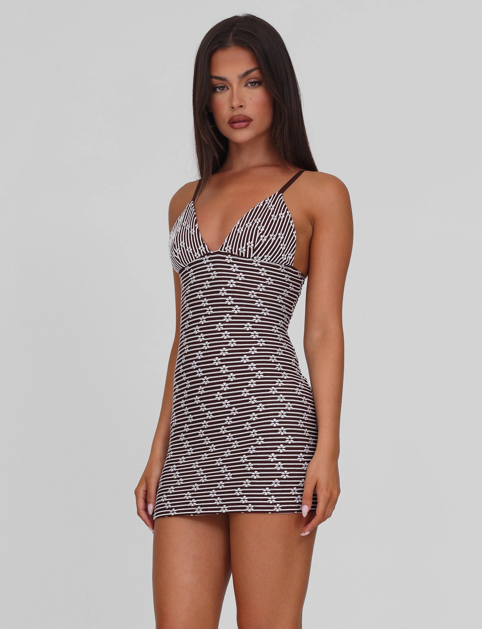 Urban Cool Dream Look SAHRA MINI DRESS - CHOCOLATE BROWN STRIPE