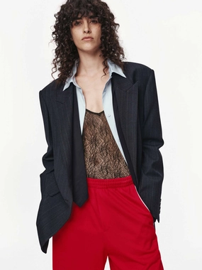 Heat Sealed Seams Pinstripe Peak Lapel Blazer