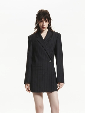 Elastic hem Windproof Cuffs Pinstripe Tailored Blazer