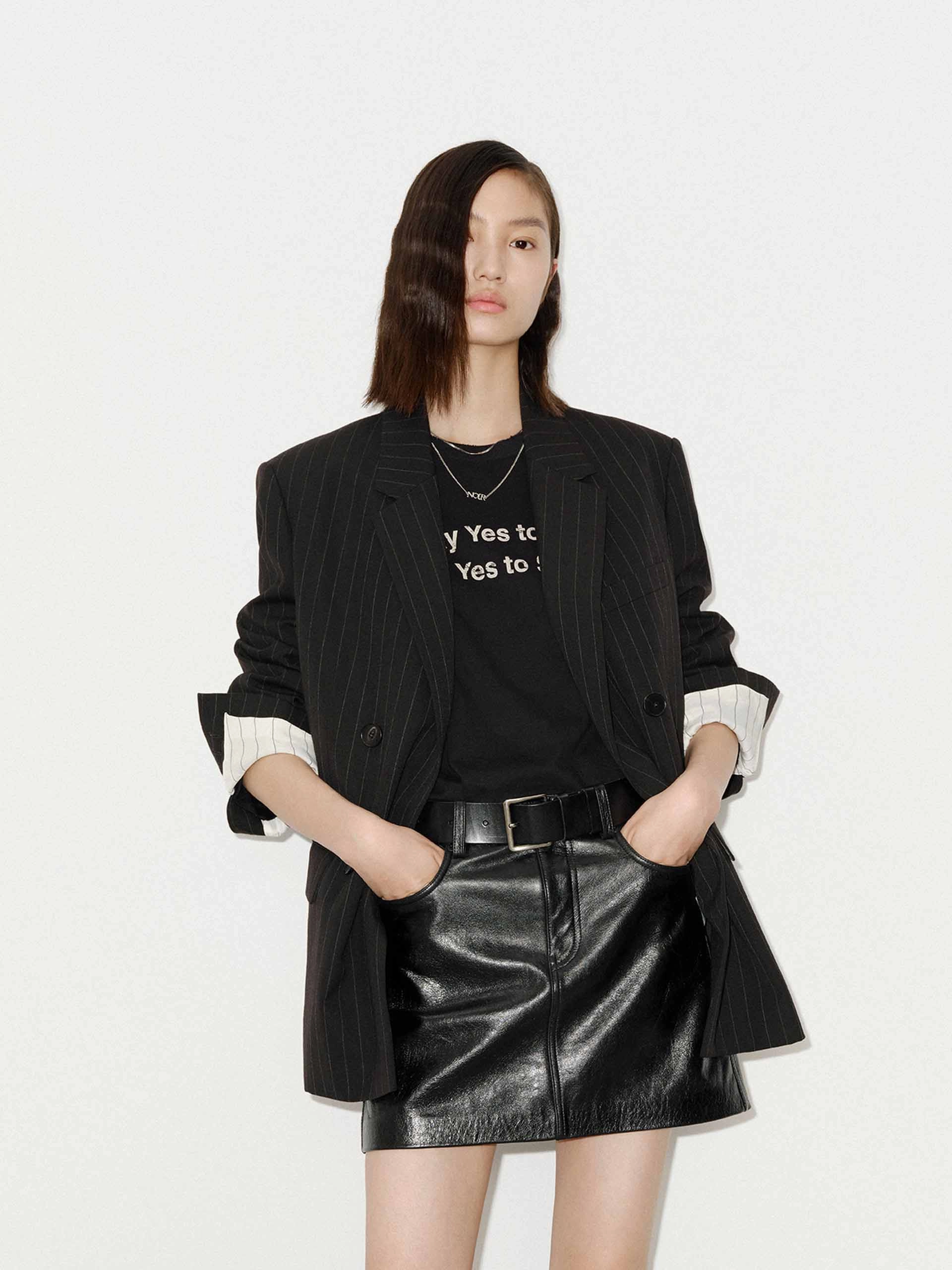 Pinstripe Wool Blazer AdjustableDrawcordHem Stay Dry Interior