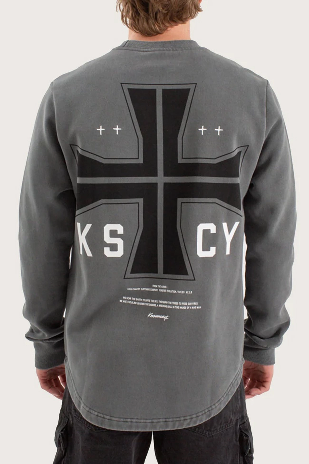 Plaza Dual Curved Sweater Pigment Charcoal Multipurpose Layering