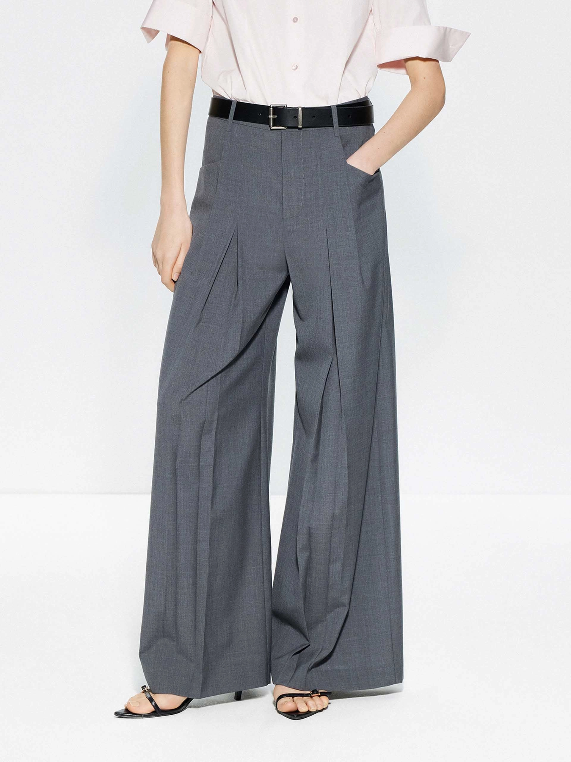 Pleated Detail Wide Leg Pants Adaptable Design
