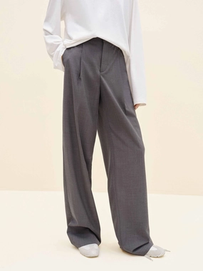 Pleated Straight Trousers Soft Waistband