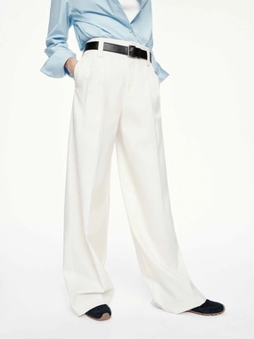 elastic waistband Modern Design Pleated White Straight Trousers