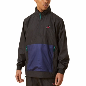 Secure Internal Pockets New Era Mens 1/4 Zip Retro Cargo Windbreaker Jacket - Black
