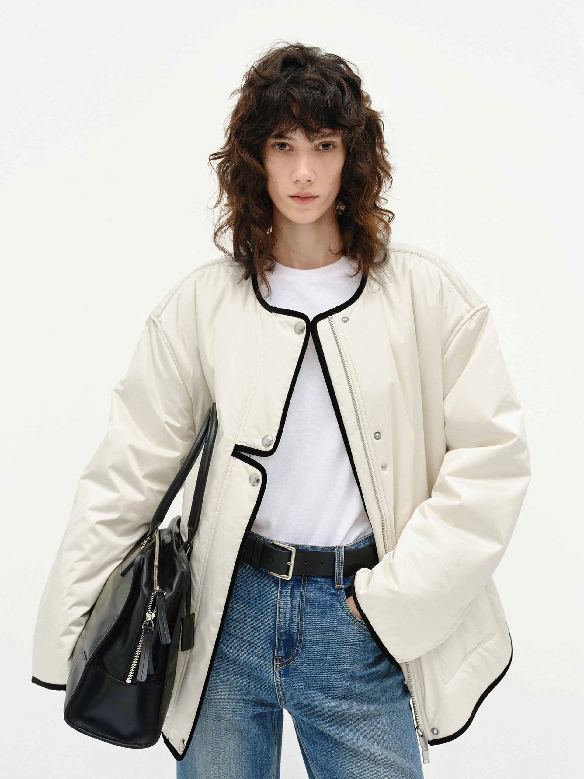 Contrast Trim Quilted Coat All Occasion