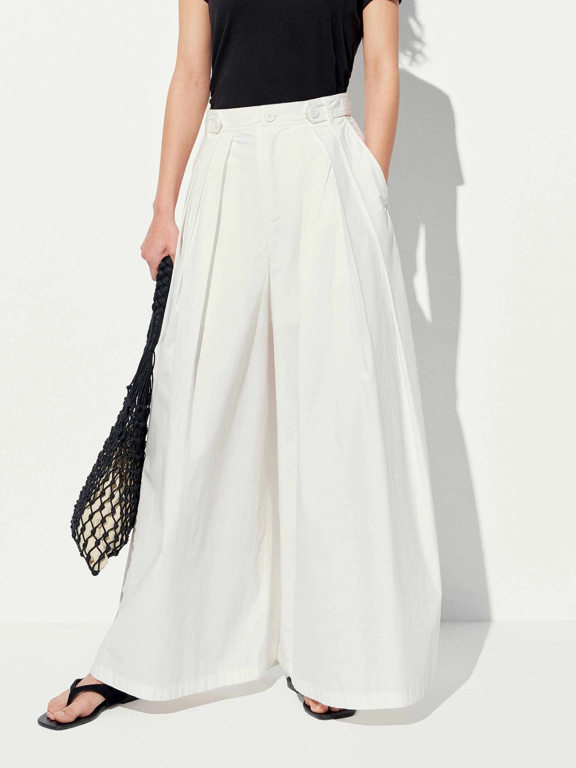 Wide Leg Pleated Trousers ErgonomicStitching