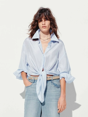 Neutral Toned Stitching Loose Smooth Silk Shirt