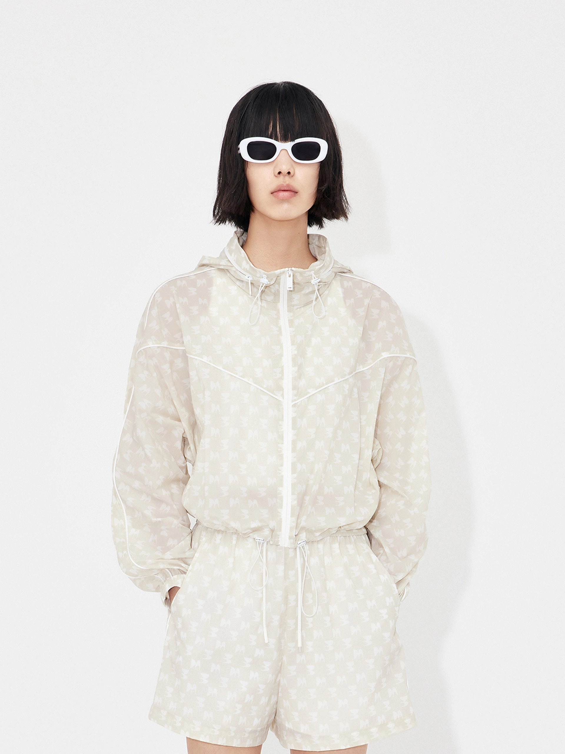 Printed Sheer Hoodie Jacket Magnetic Closure Option